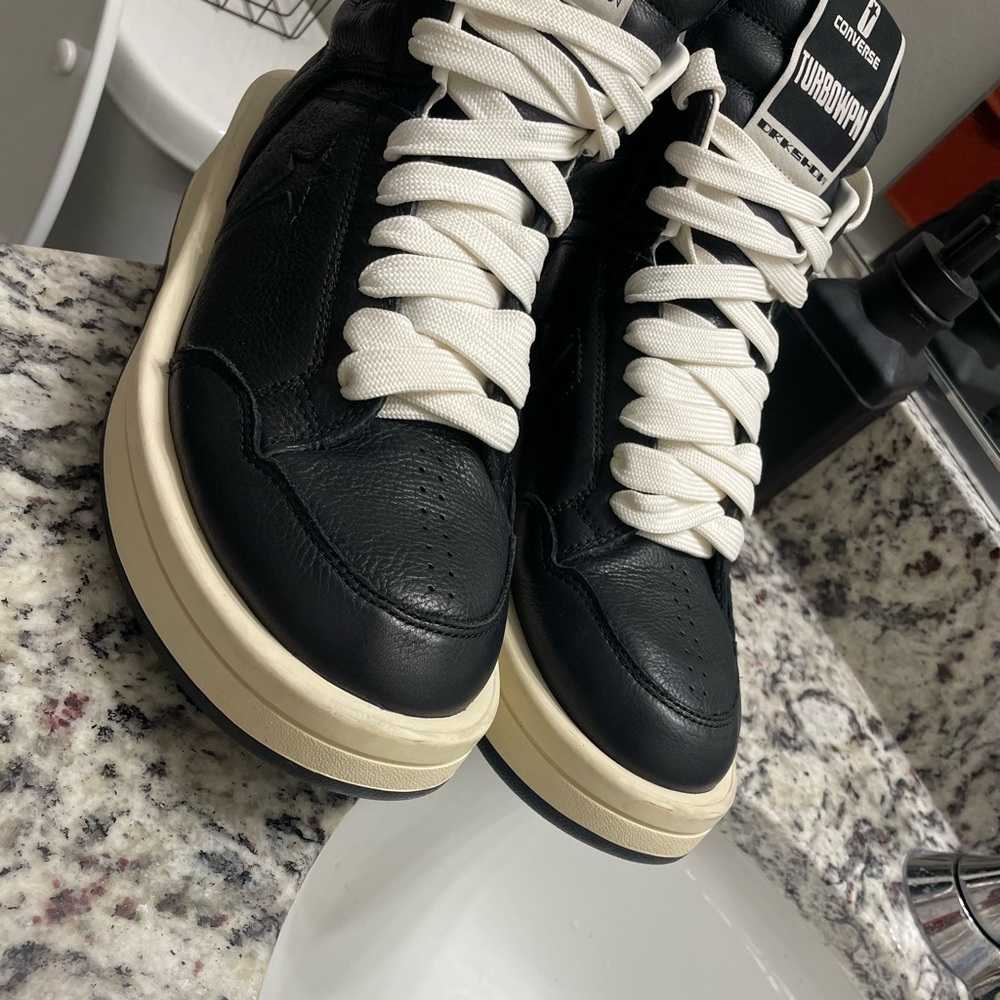 RICK OWENS CONVERSE X DRKSHDW TURBOWPN IN BLACK AND WHITE.